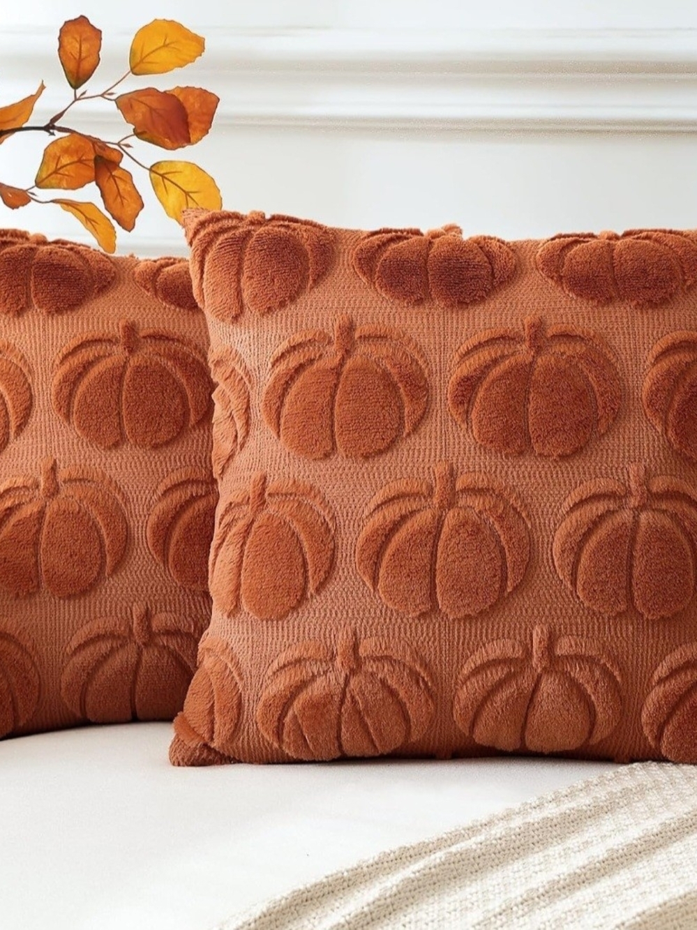 Fall Pillow Covers Set of 2 Fall Decorations Autumn Rust Pumpkin Throw Pillow